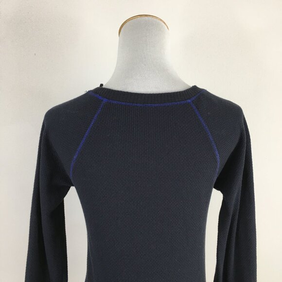 FREE PEOPLE Dark Blue Multicolor Knit Sleeve Insert Rounded Hem Textured Shirt - Picture 11 of 12